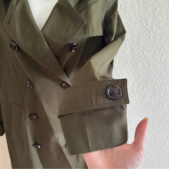Massimo Dutti Women’s Olive Green Relaxed Fit Double Breasted Trench Coat Sz XS - Picture 8 of 15